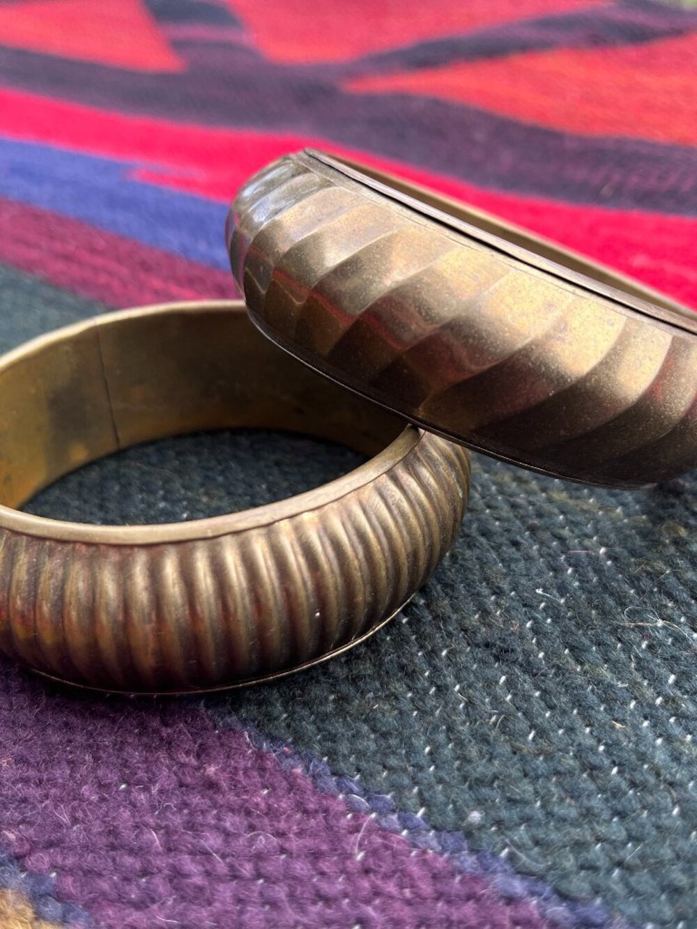 Vintage Brass Brutalist Bangle Pair